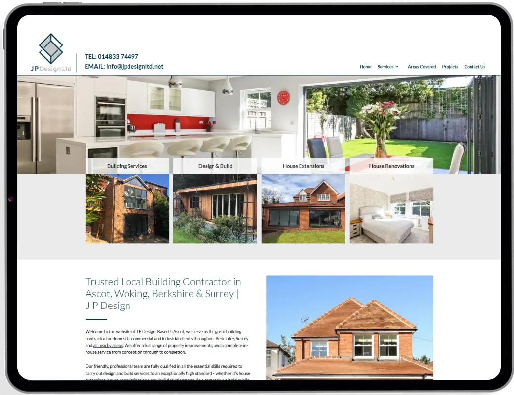JP Design's previous website, a generic template-led homepage